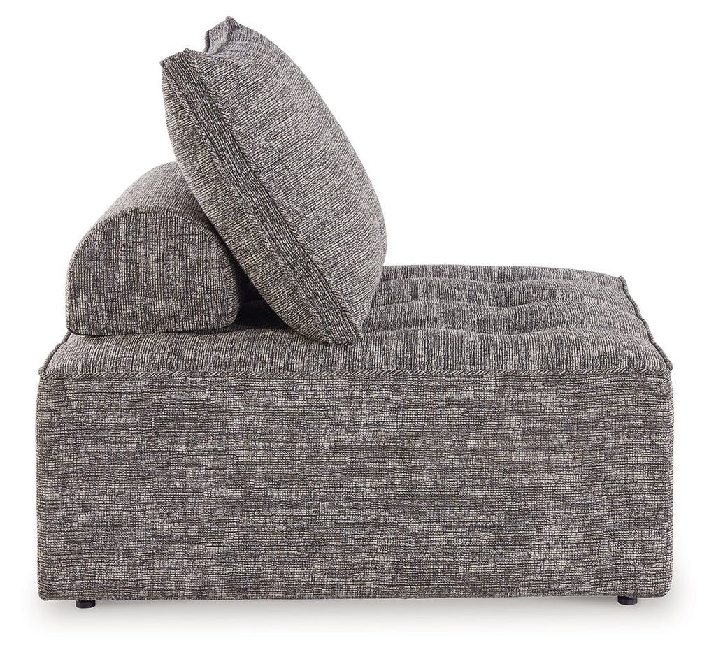 Outdoor sectional chaise module, dark gray fabric with two stacked back cushions