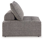 Outdoor sectional chaise module, dark gray fabric with two stacked back cushions