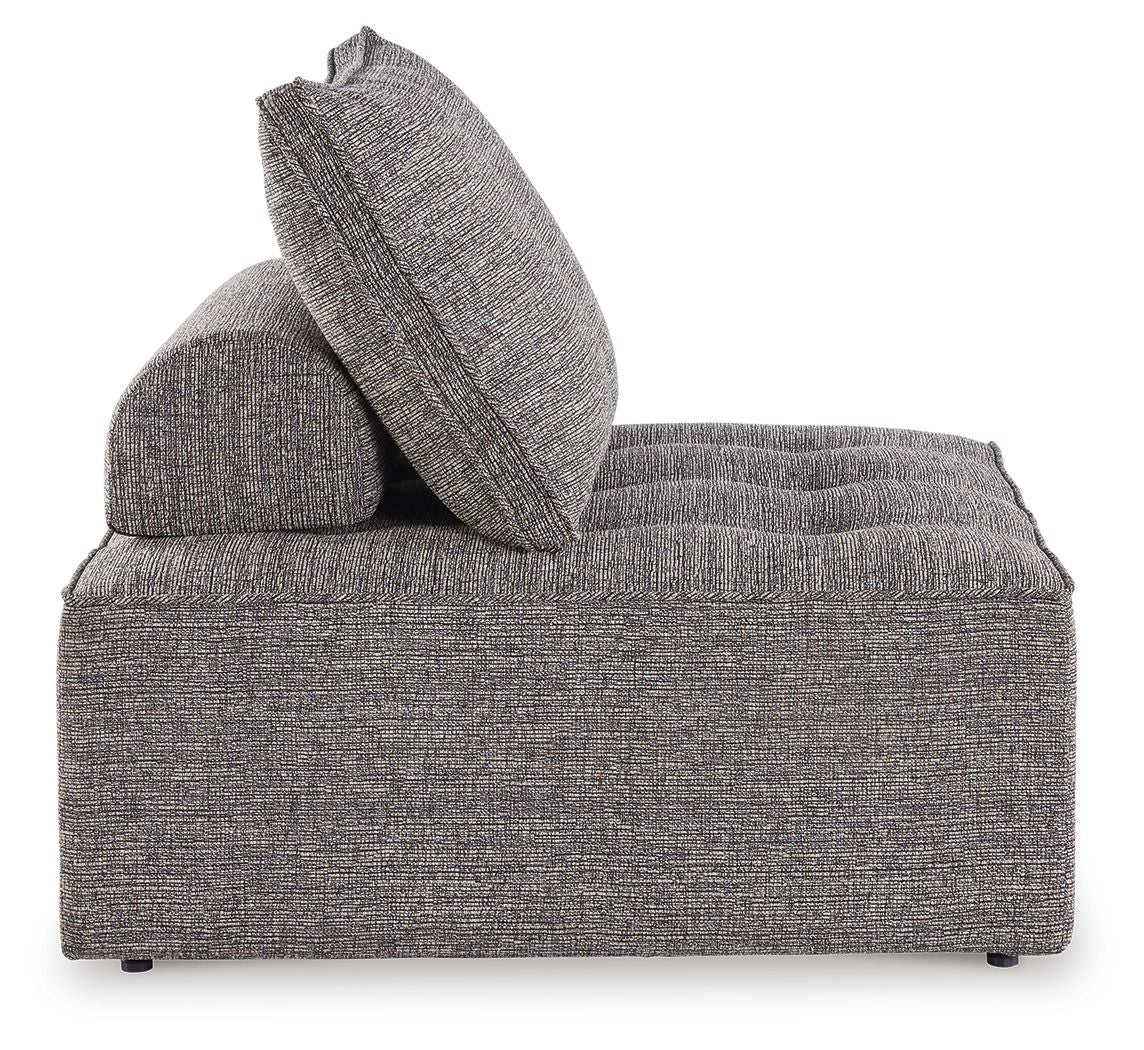 Outdoor sectional chaise module, dark gray fabric with two stacked back cushions