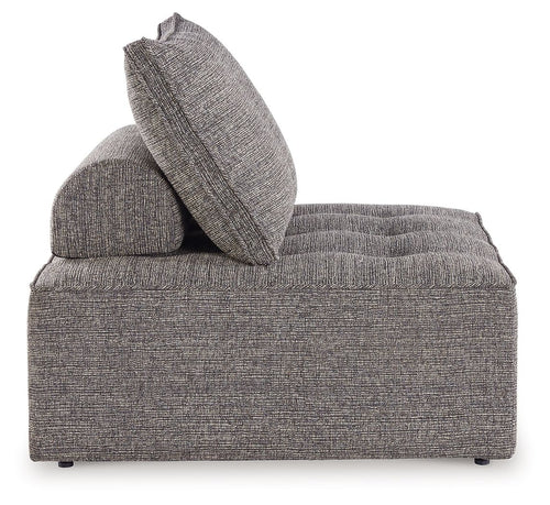 Outdoor sectional chaise module, dark gray fabric with two stacked back cushions