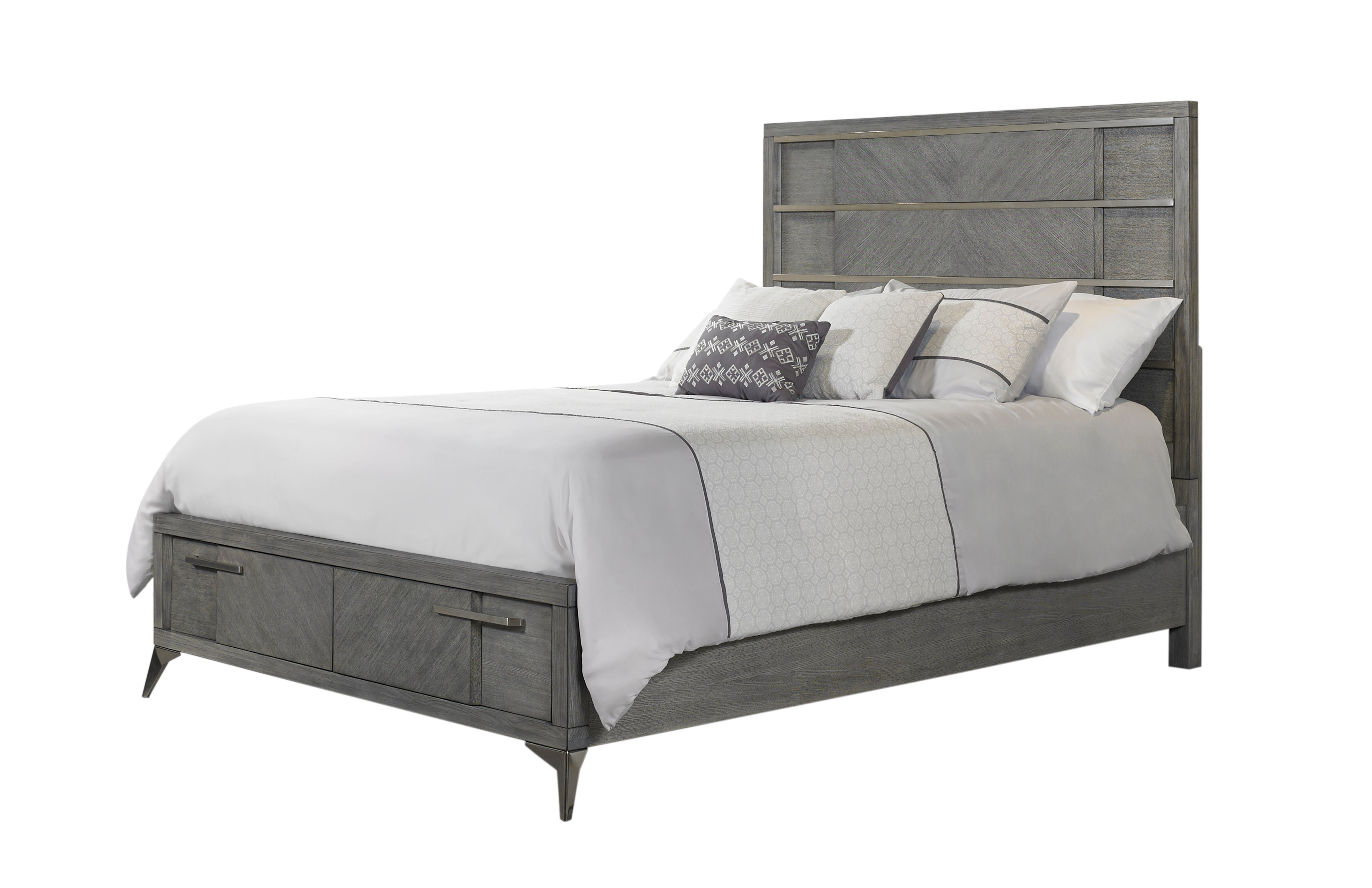 Luxury Gray King Storage Bed | Bookmatched Veneer | Integrated Storage