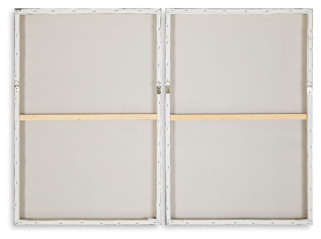 Wall art set of 2 with white backs and mounting brackets, plain inner panels