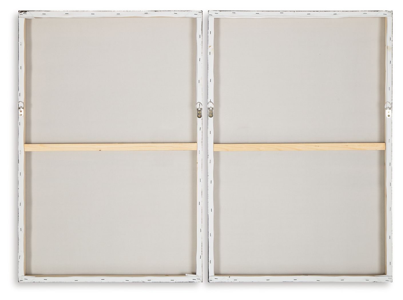 Wall art set of 2 with white backs and mounting brackets, plain inner panels
