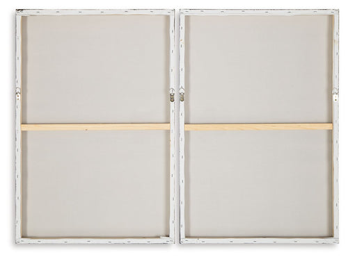 Wall art set of 2 with white backs and mounting brackets, plain inner panels