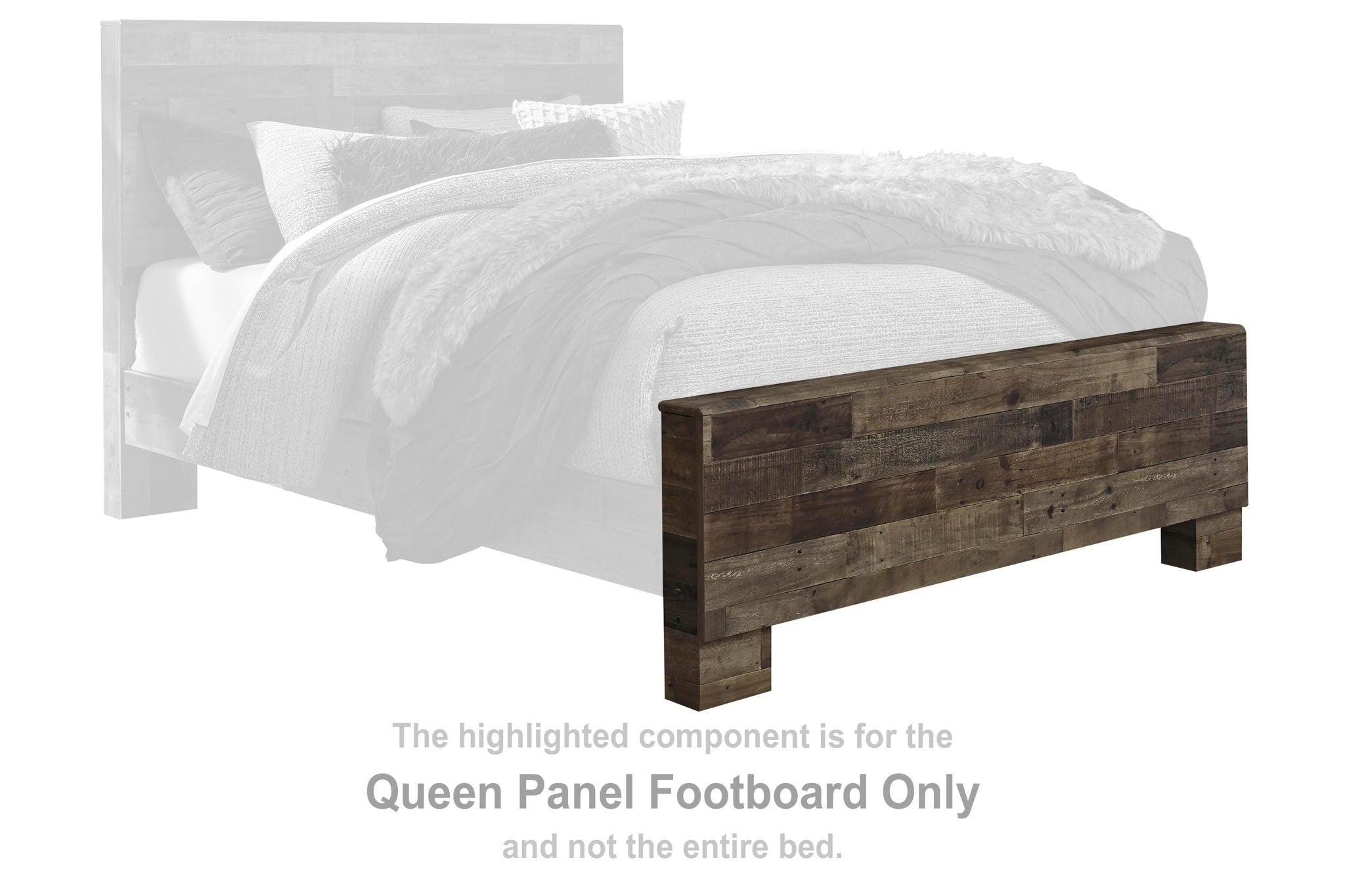 Queen panel footboard with raised rectangular panels, dark wood finish