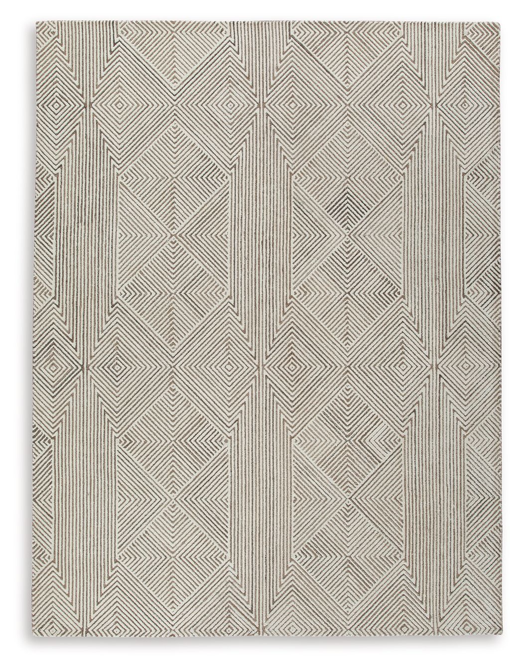 Beige geometric rug with diamond and zigzag pattern