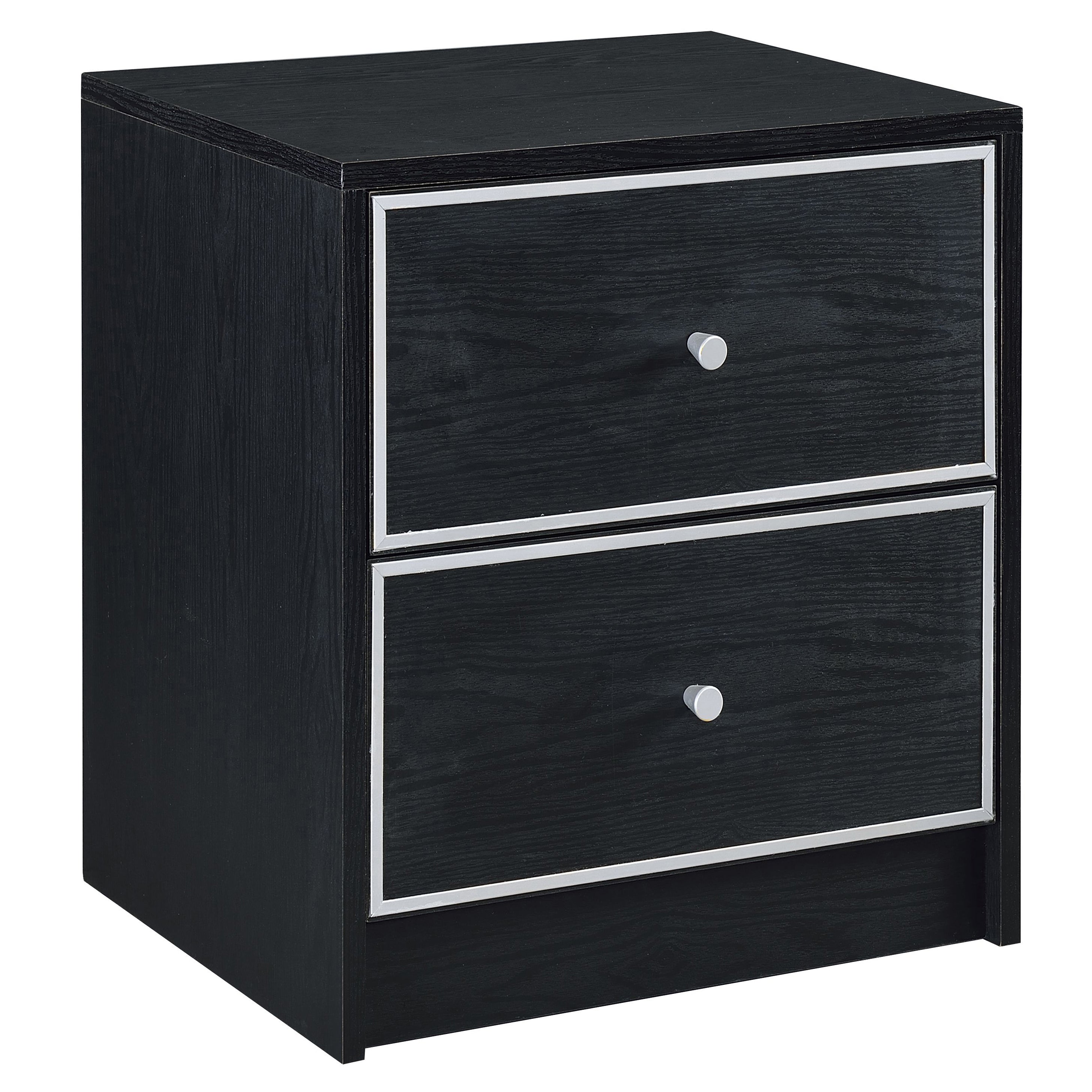 Black & Silver 2-Drawer Nightstand - Modern Bedside Table