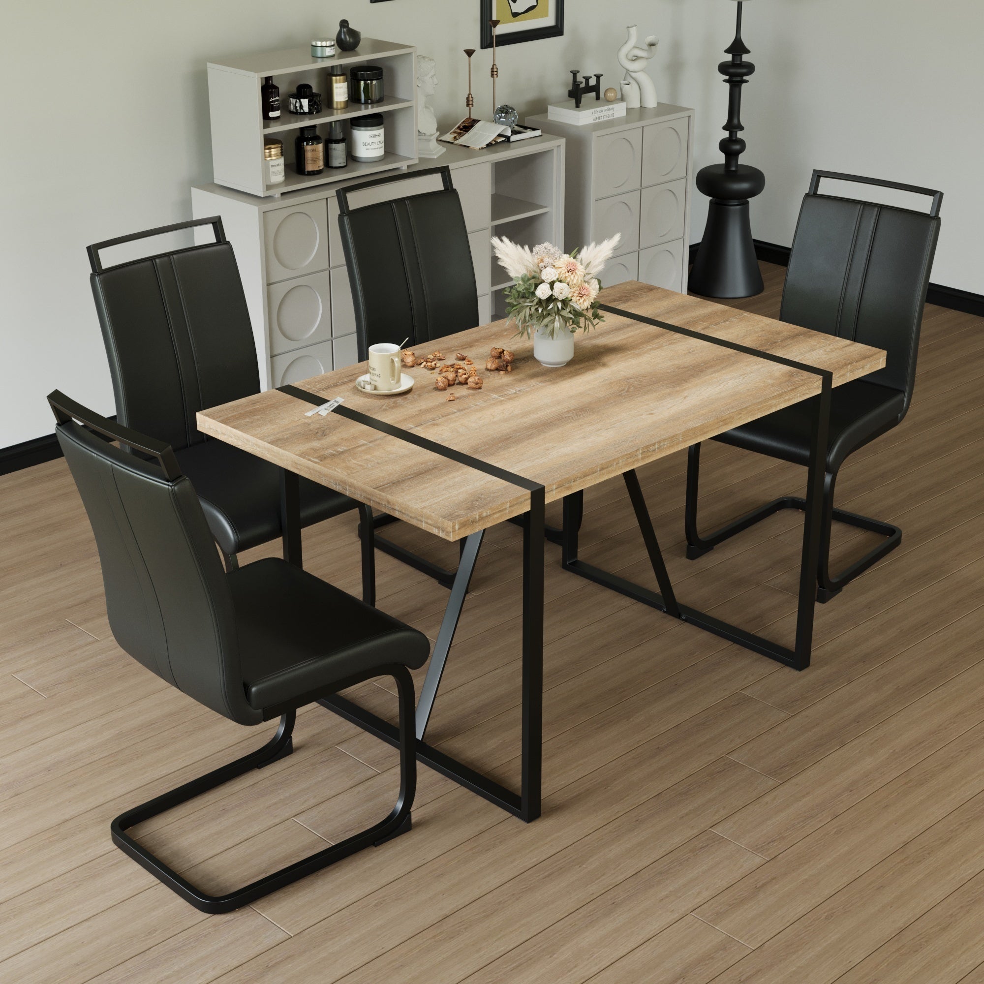 Modern Industrial Dining Table Set - 55" with 4 Chairs