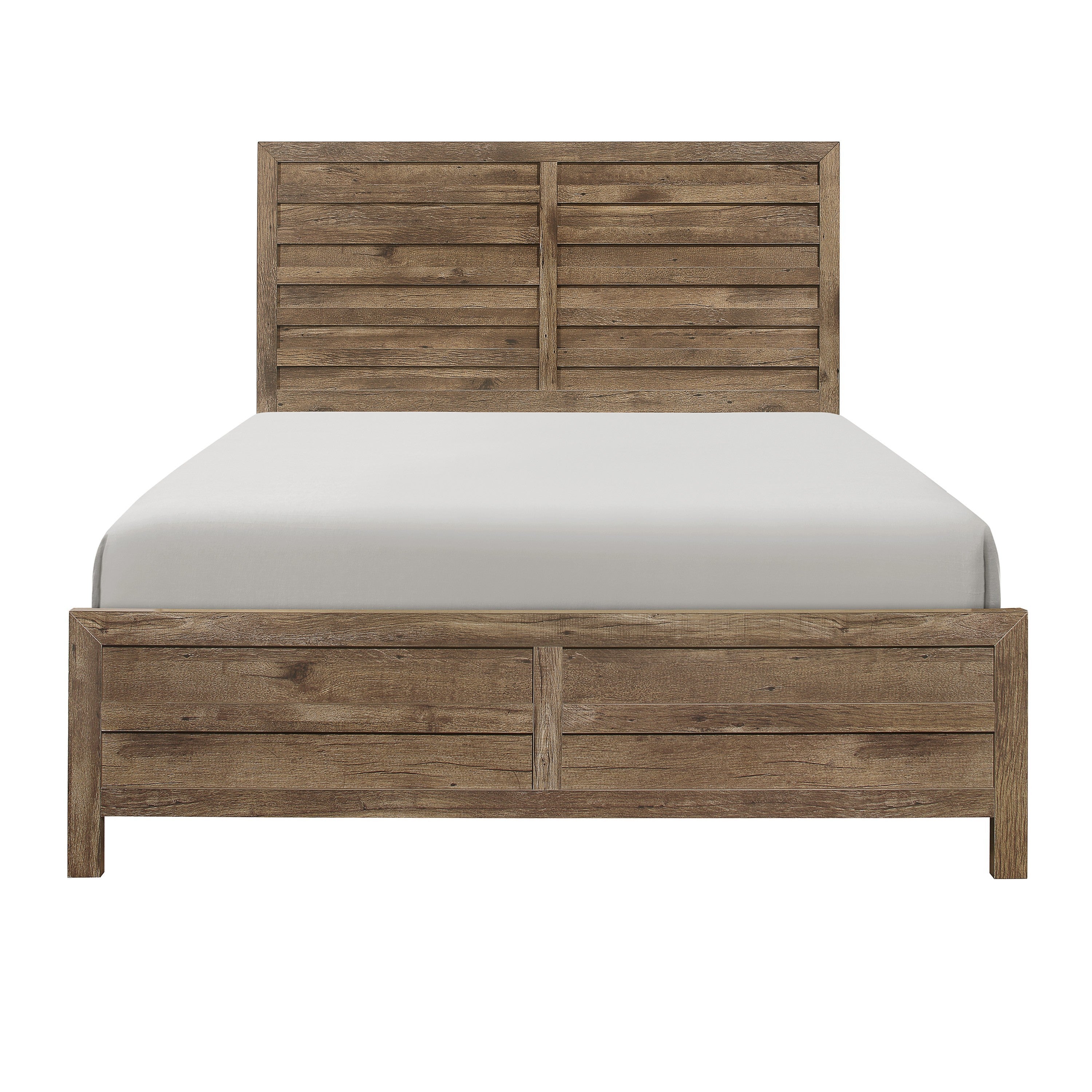 Modern Rustic Full Bed: Weathered Pine Finish Wooden Bedroom Furniture