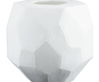 White faceted ceramic vase with open top and geometric facets