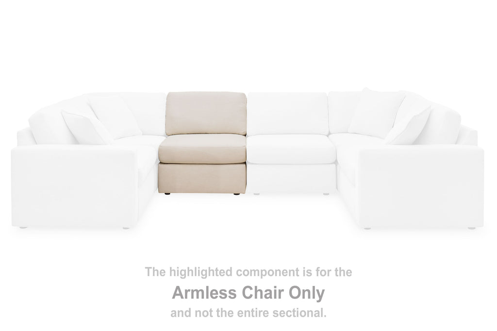 Armless chair component with oyster beige cushions in a sectional layout