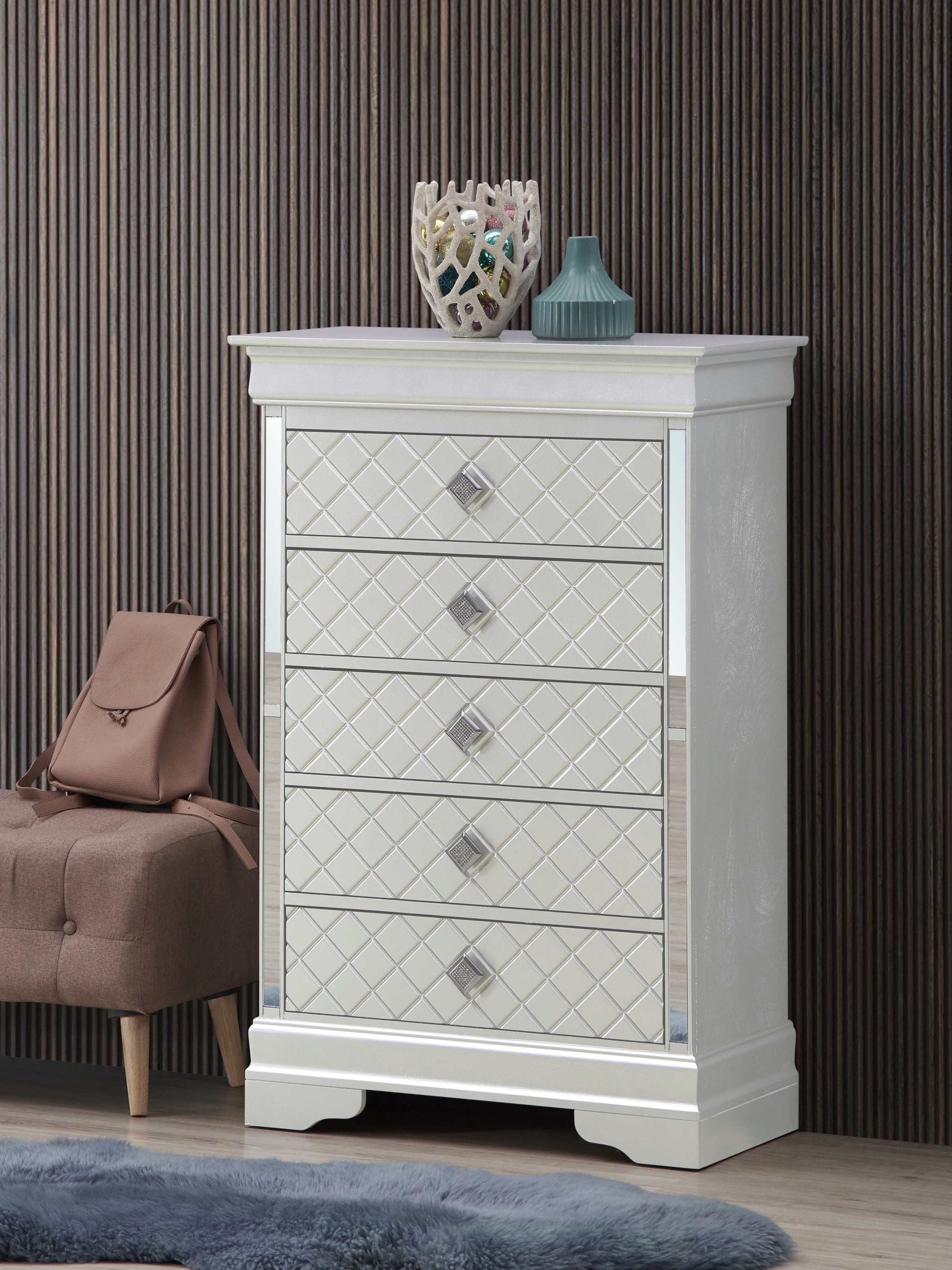 Verona G6700-CH Chest | Silver Champagne Bedroom Storage