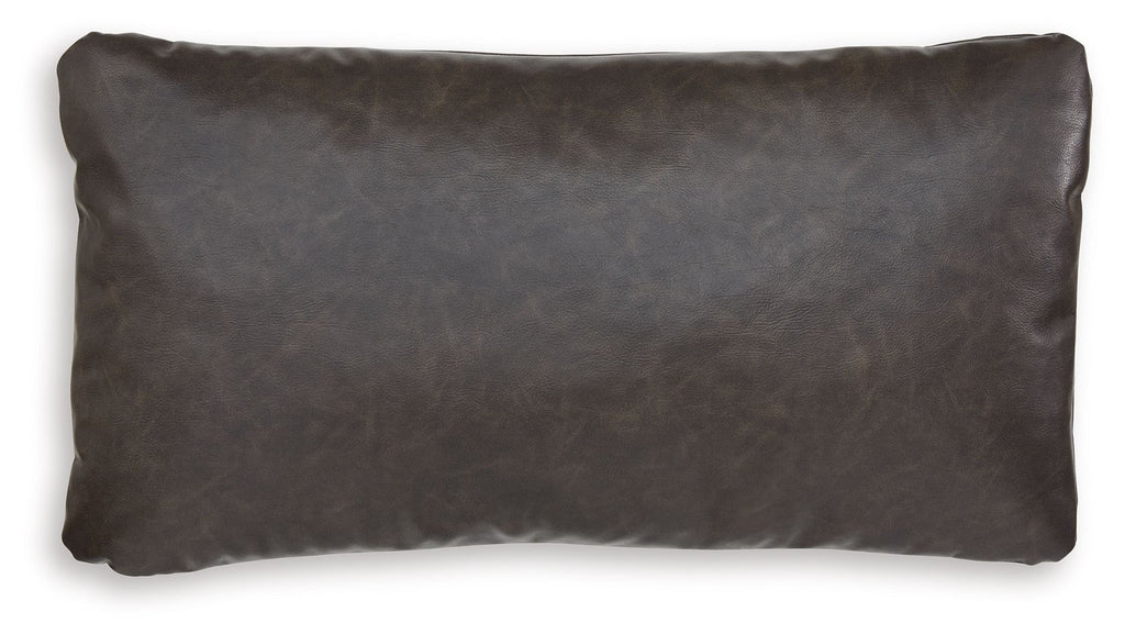 Dark charcoal rectangular pillow with smooth fabric and subtle sheen