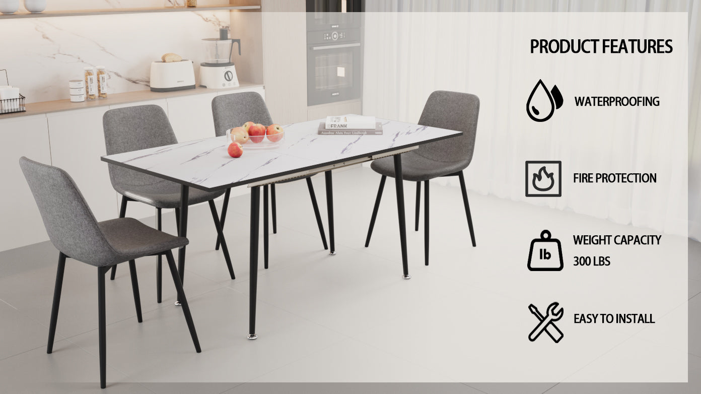 White Dining Table & Grey Chairs Set (47"-63")