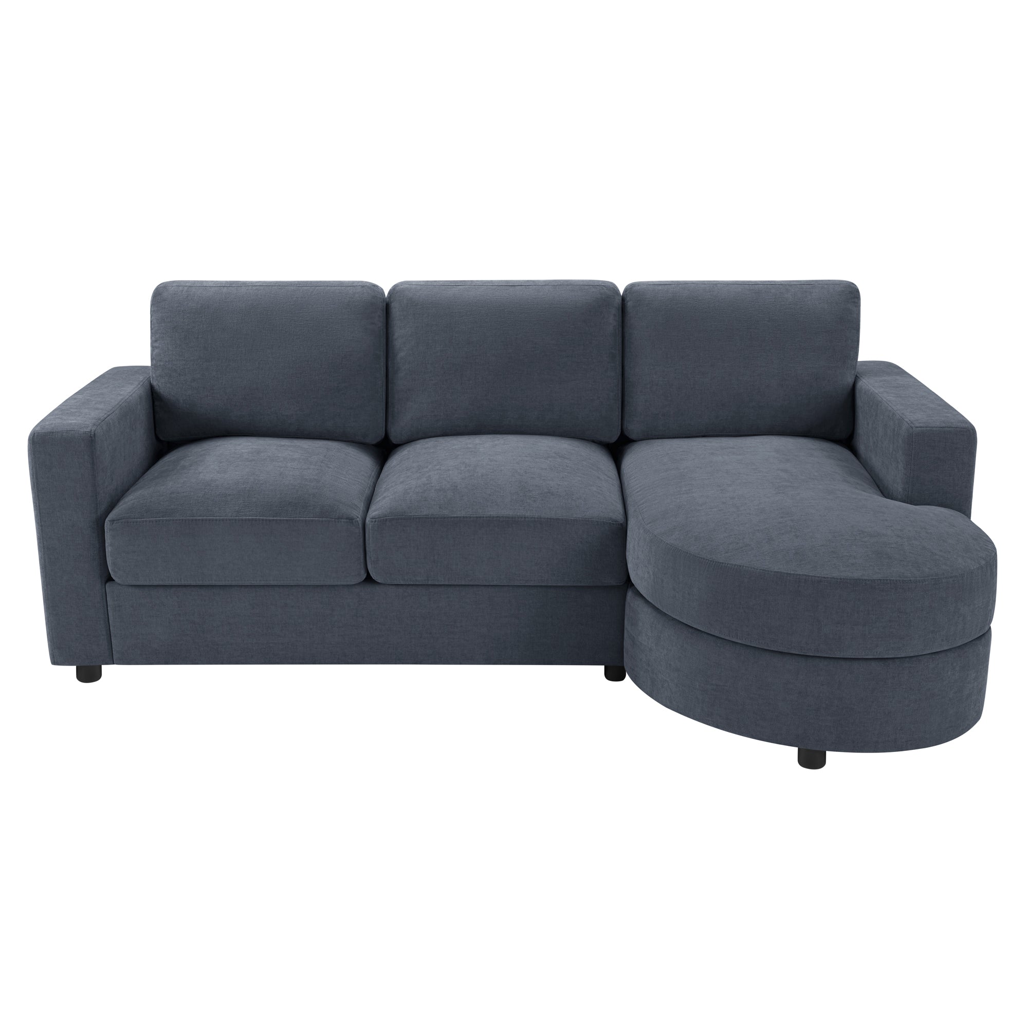 Modern Blue Chenille L-Shaped Sectional Sofa USB Storage