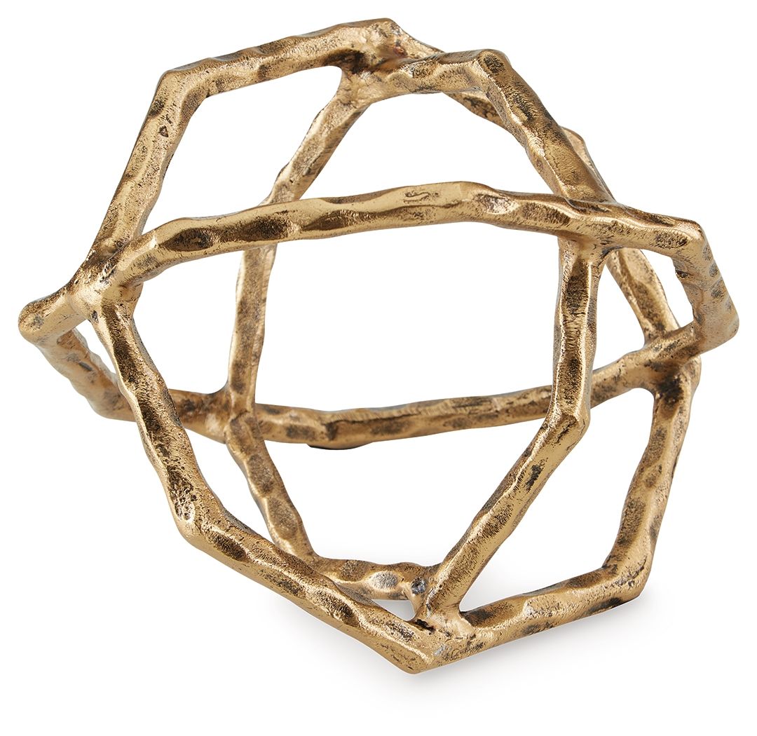 Laddington sculpture: light brown openwork geometric ring, front view.
