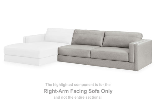 Glacier gray and light gray sectional sofa with chaise and boxy back cushions