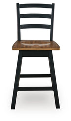 Black swivel stool with slatted back and round wood seat