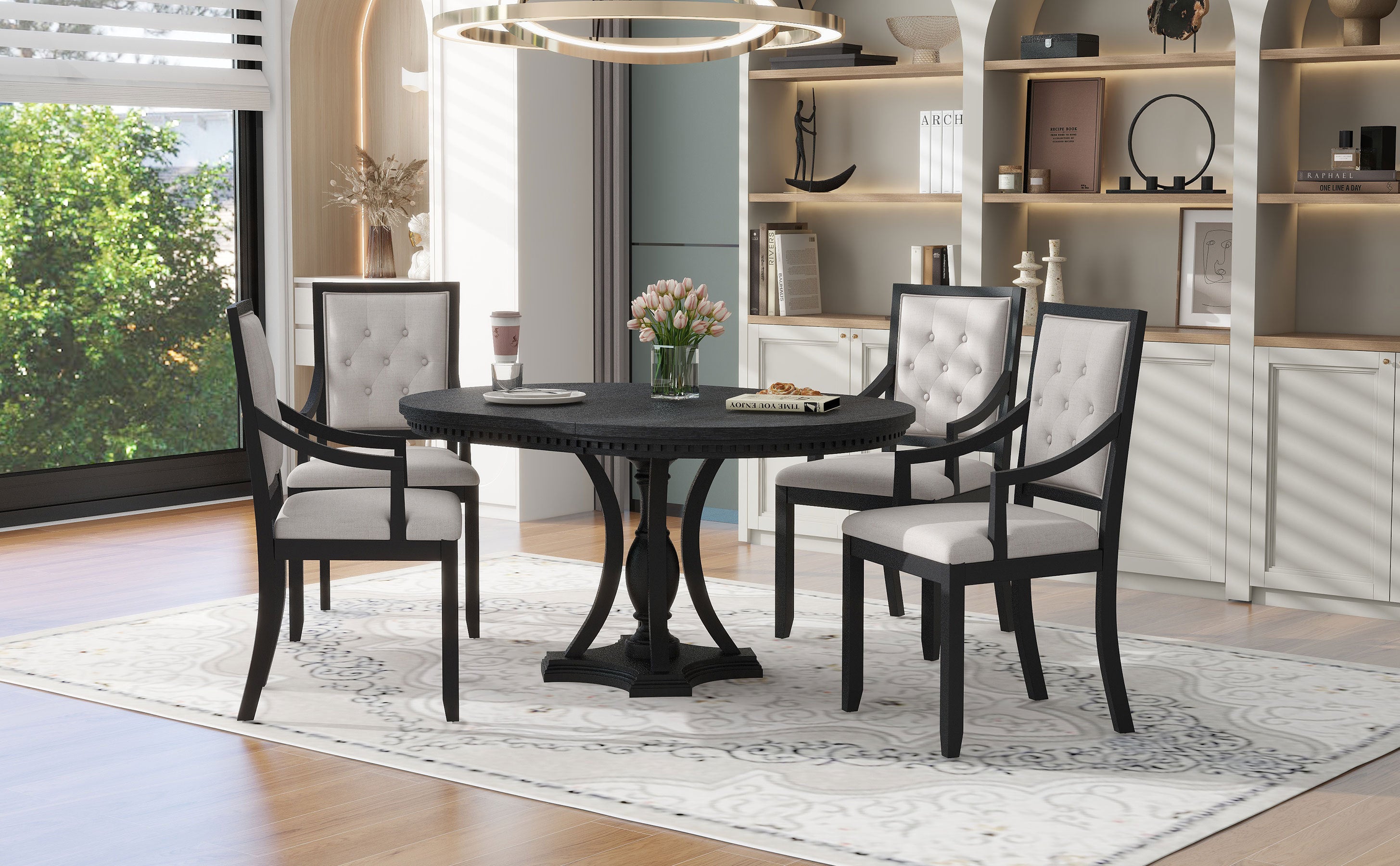 Retro 5-Pc Dining Set Black Oak
