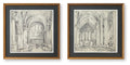 Framed wall art set of 2 with gold-tone frames and black mats, arch cathedral prints