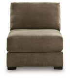 Armless chair with high backrest and cushioned seat, coffee-brown fabric