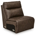 Chocolate-brown armless chair with padded backrest and thick seat cushion