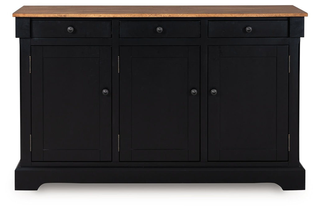 Dining room buffet cabinet, black finish with three drawers and three door panels