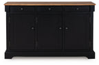Dining room buffet cabinet, black finish with three drawers and three door panels
