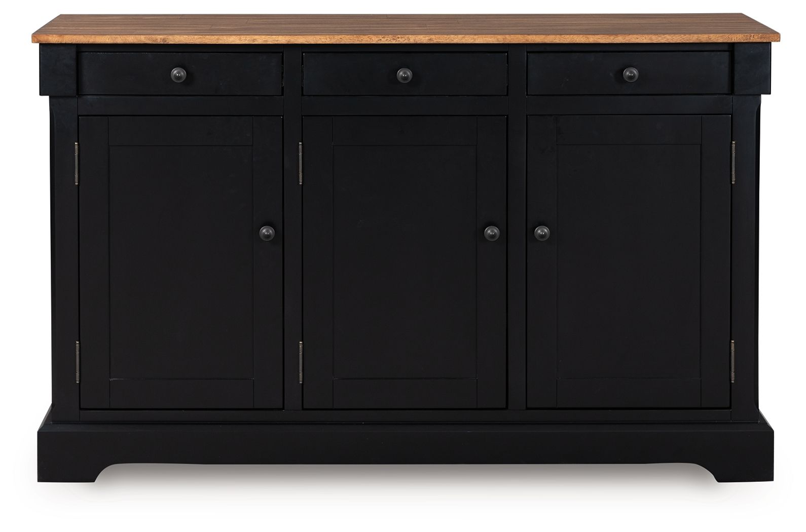 Dining room buffet cabinet, black finish with three drawers and three door panels
