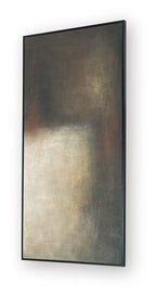 Abstract rectangular wall art with dark gray and cream textured tones, black frame