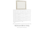 Whitewashed wood frame bedroom mirror with straight rectangular outline