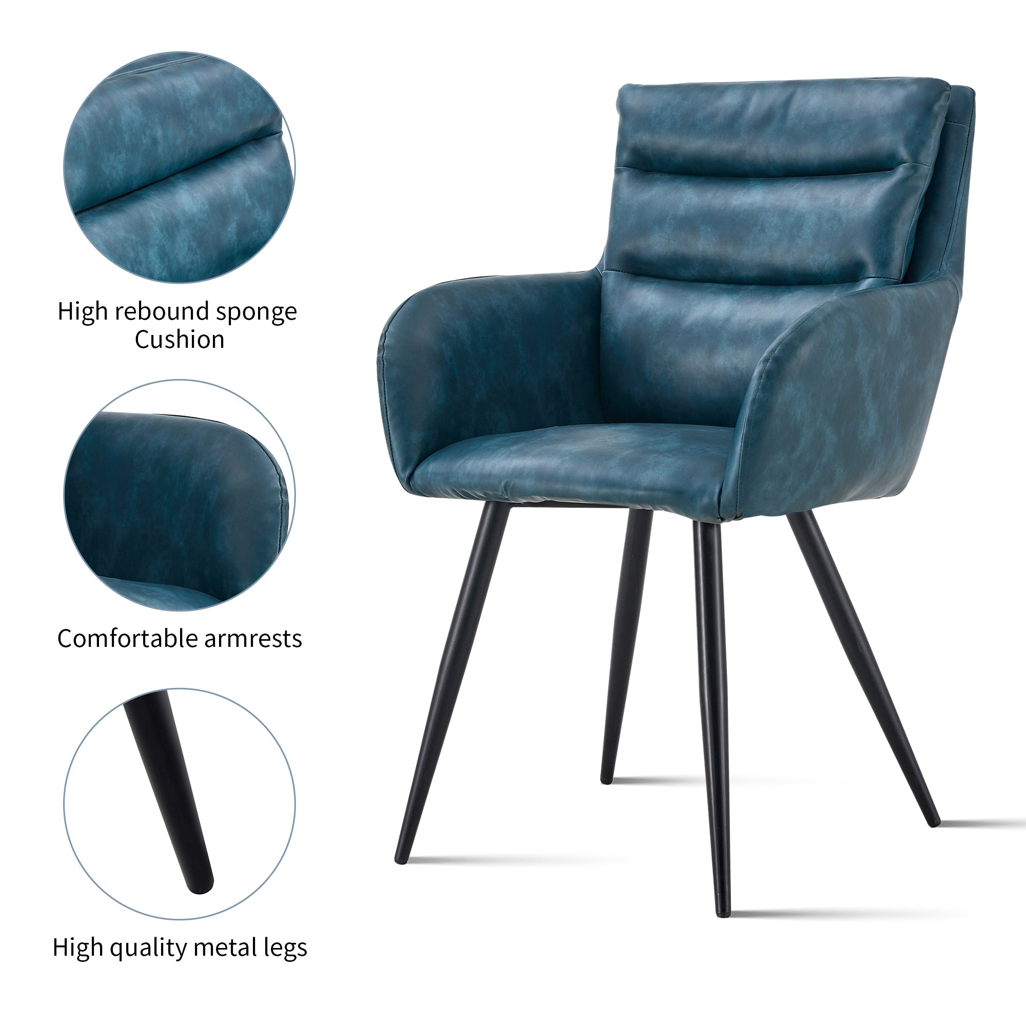 Modern Blue PU Leather Office Chairs, Set of 2