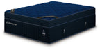 Blue hybrid mattress with quilted top and dark padded sides