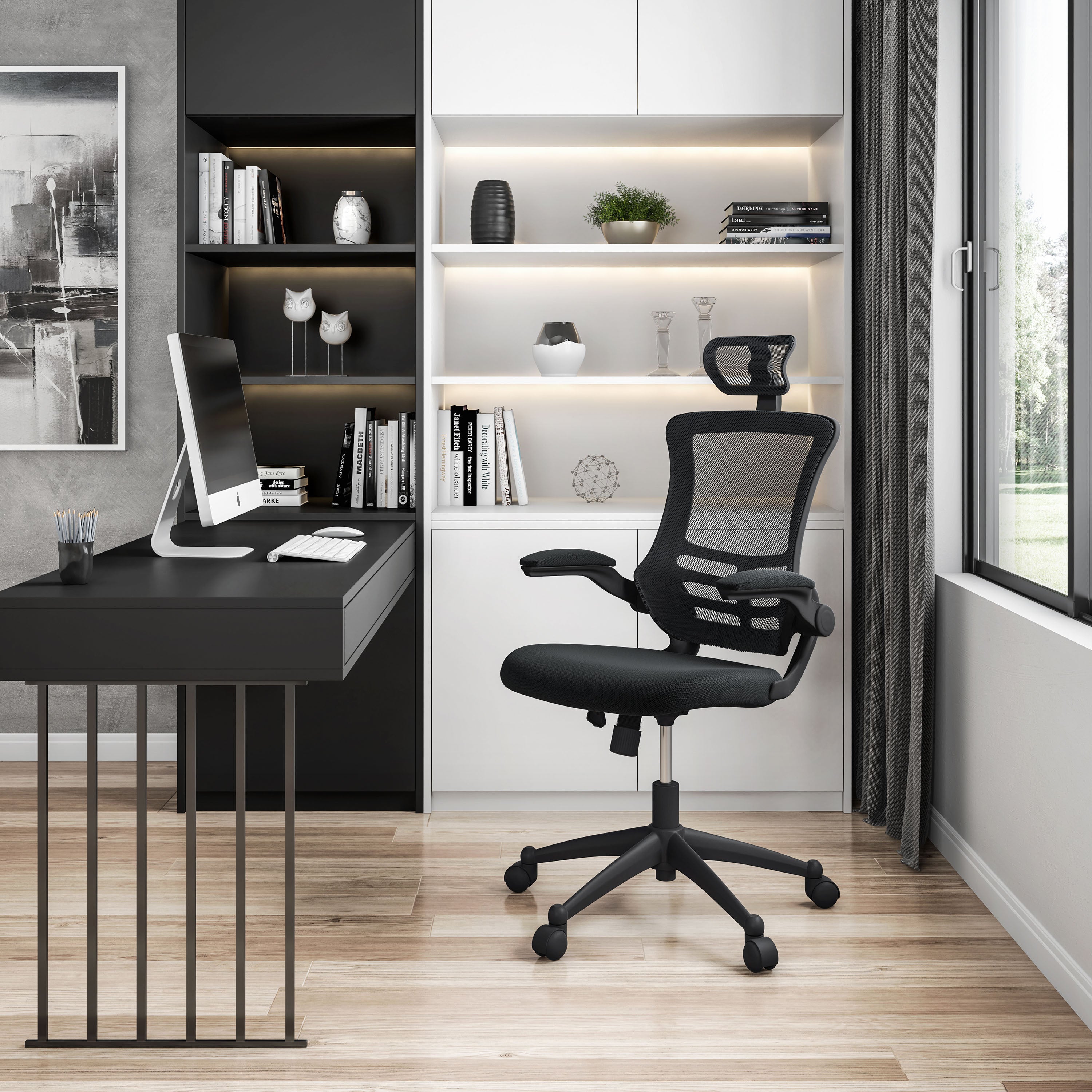 High-Back Mesh Office Chair with Headrest & Flip-Up Arms