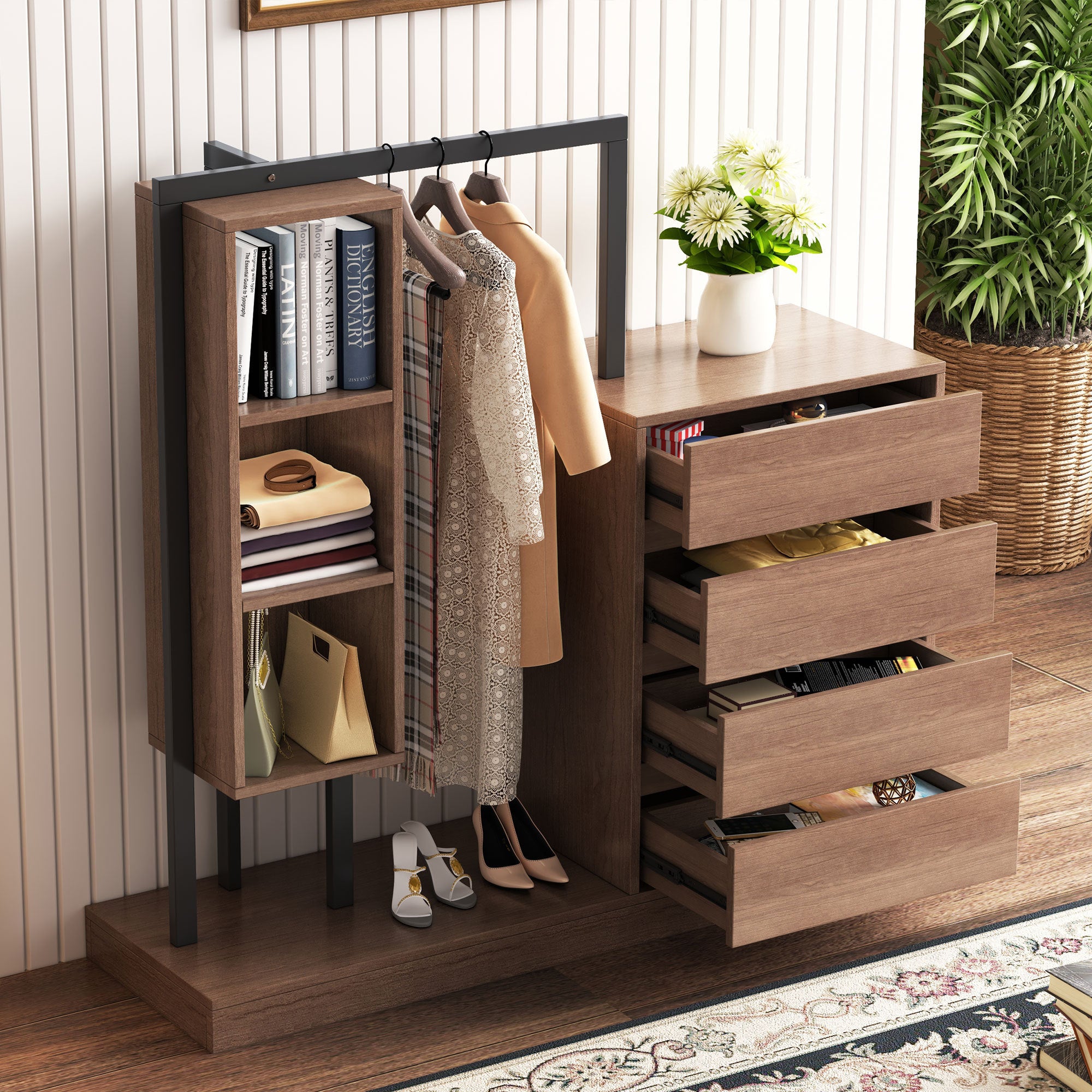 Espresso Wardrobe with Drawers & Shelves