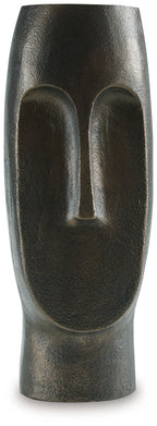 Bronze textured vase with twin arched cutouts, rounded top opening