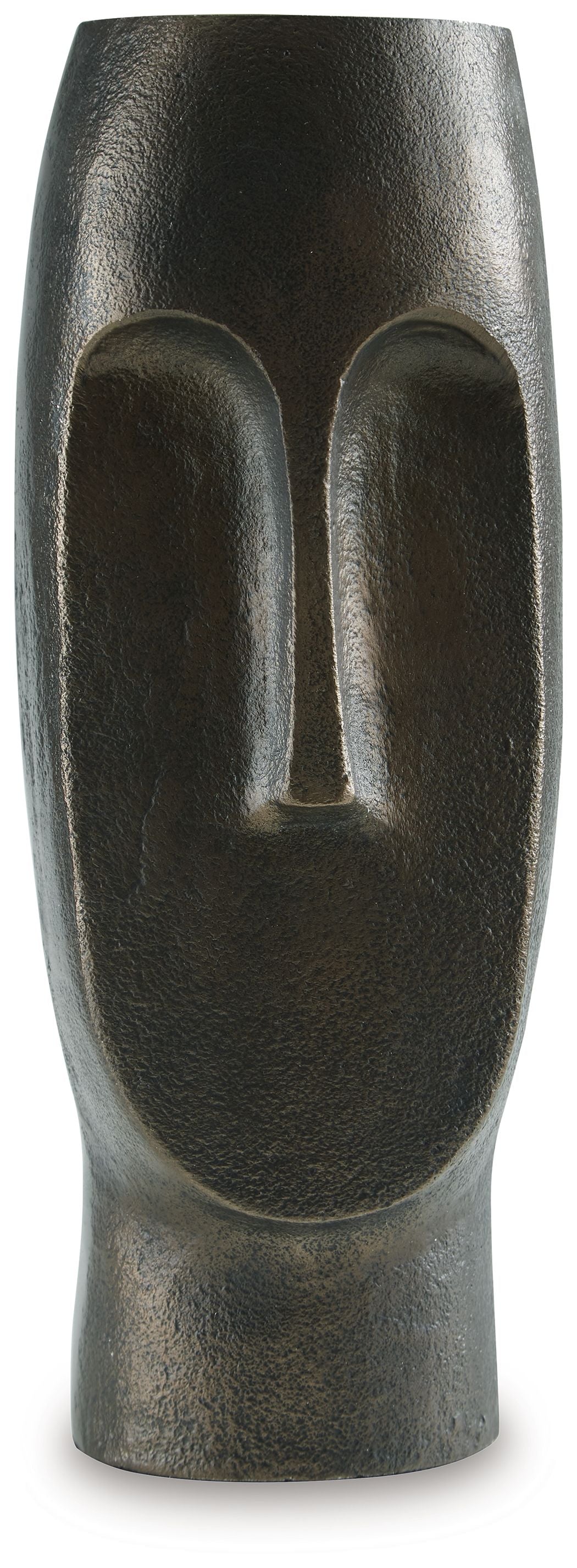 Bronze textured vase with twin arched cutouts, rounded top opening