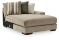 Linenhause corner chaise in dune beige with dark legs and three pillows
