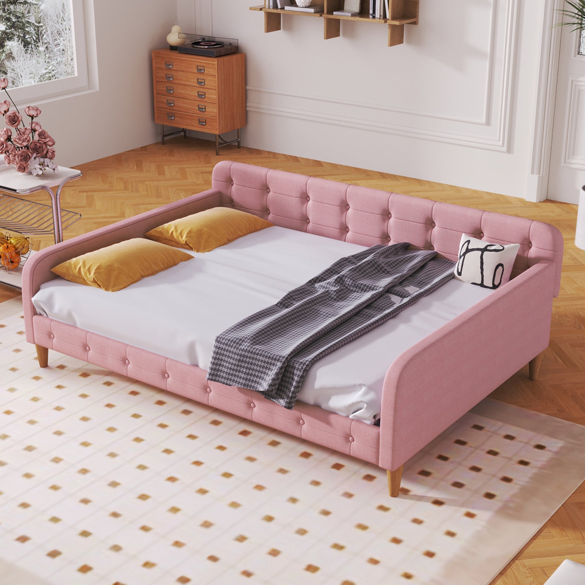 Full Size Upholstered Daybed with 4 Support Legs - Rubine