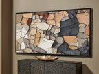 Framed abstract stone wall art print with black, tan, and white block shapes