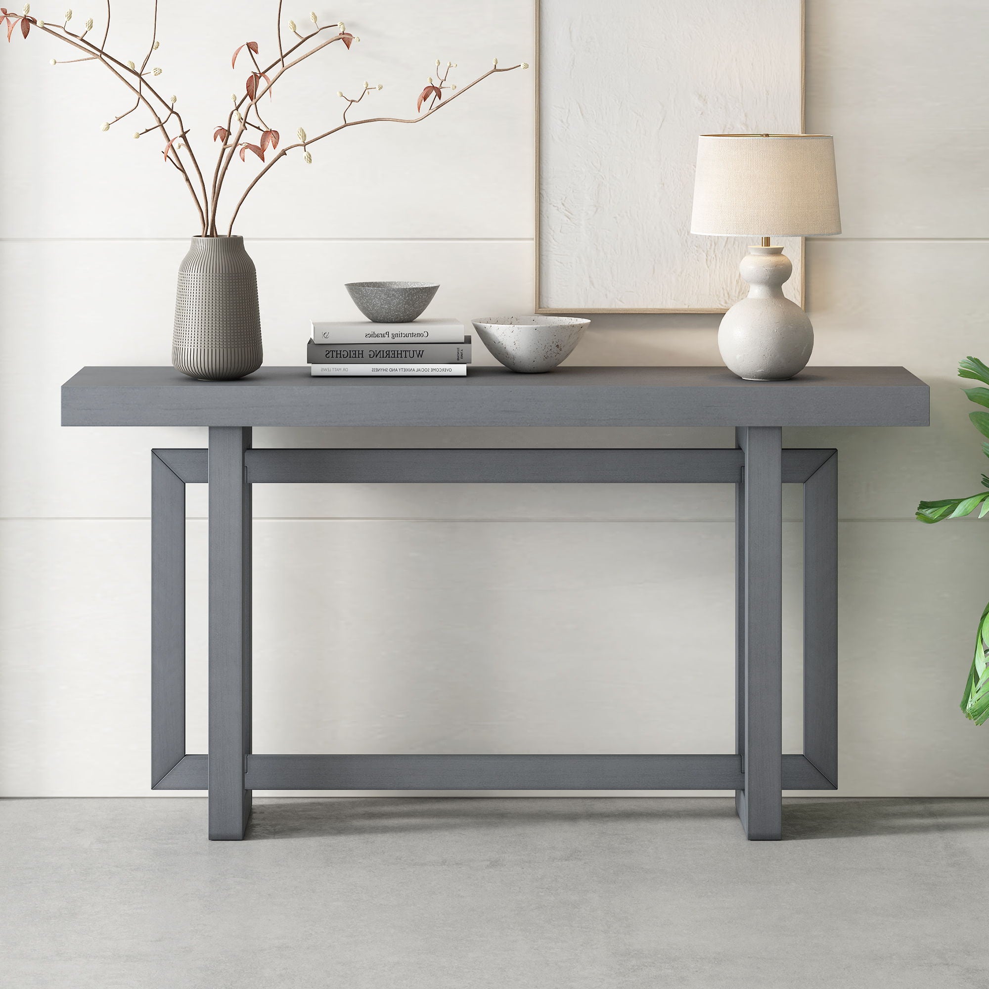 U_Style - Contemporary Console Table With Industrial - Inspired Concrete Wood Top, Extra Long Entryway Table For Entryway, Hallway, Foyer, Corridor