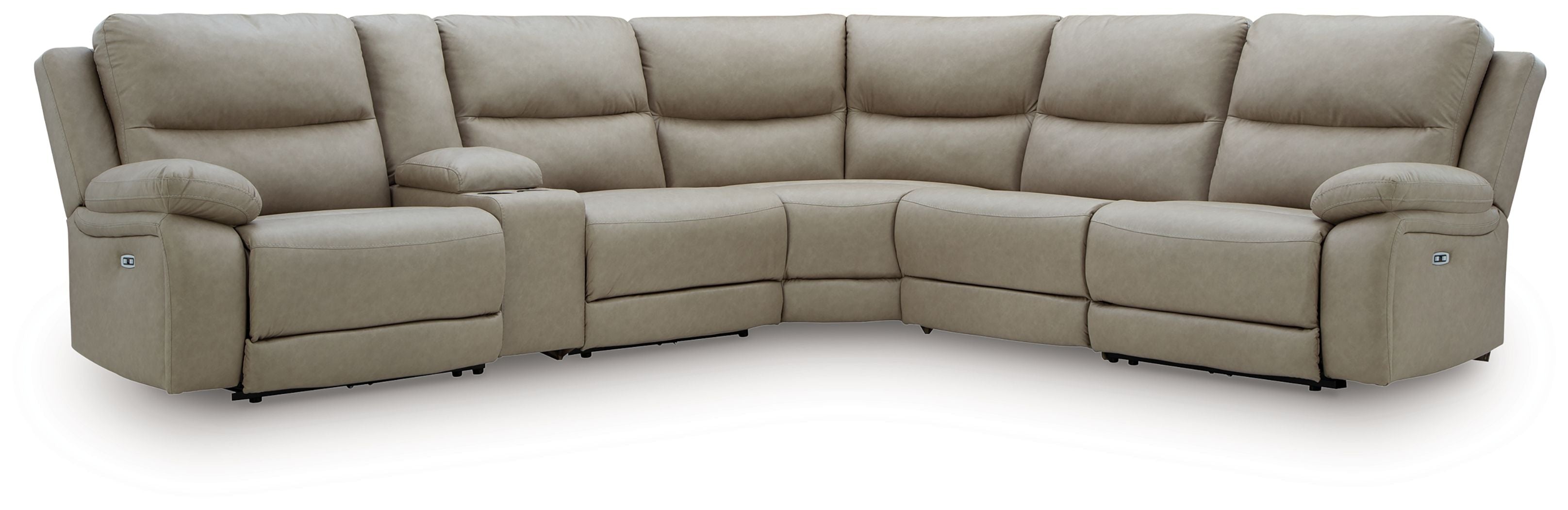 Pebble corner power reclining sectional sofa with clean panel stitching