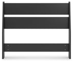 Socalle panel headboard, black with two horizontal slats and side posts.