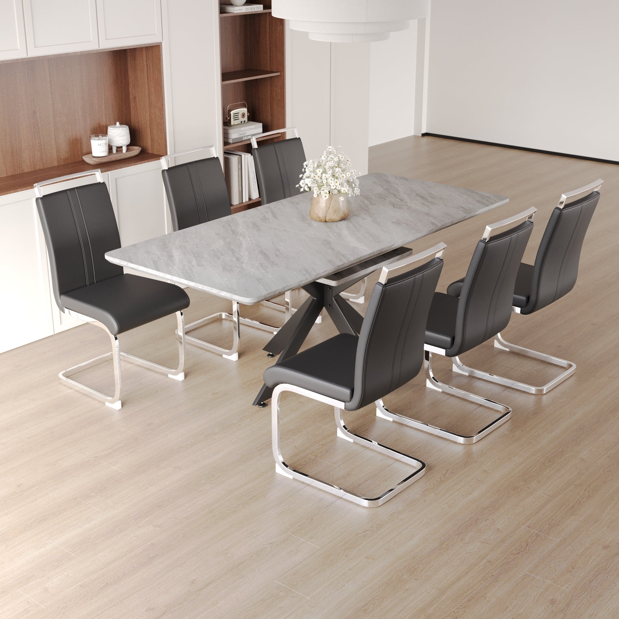 62" Extendable Dining Table Set for 6-8 People