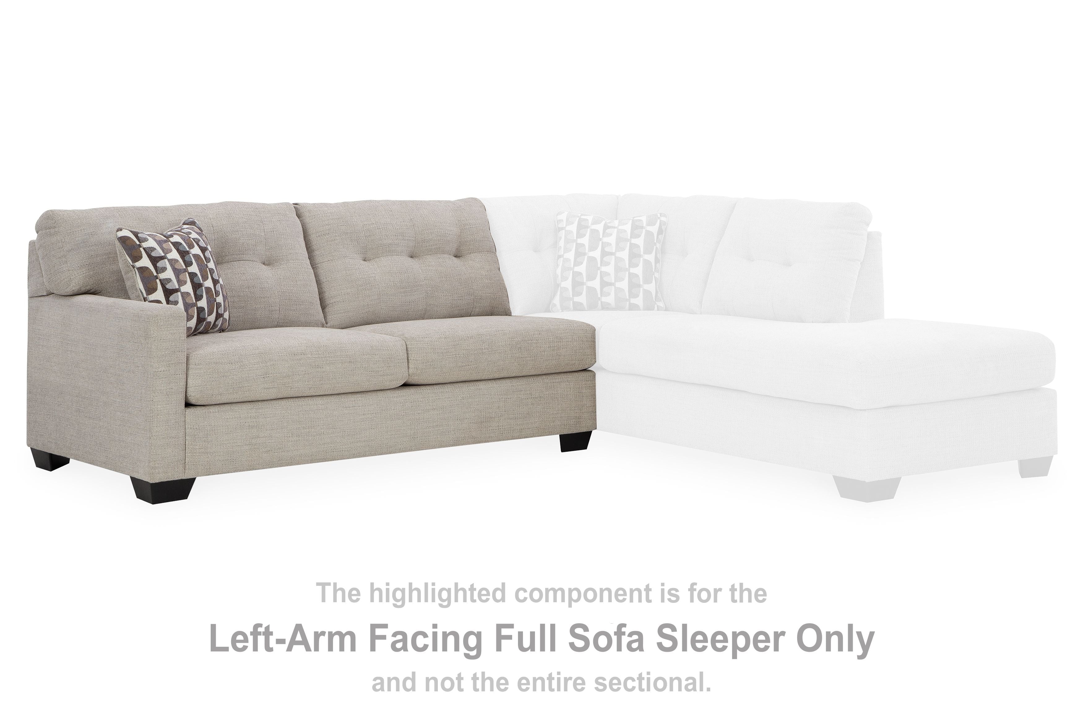 L-shaped sofa sleeper with pebble gray and white seat cushions, left-arm facing