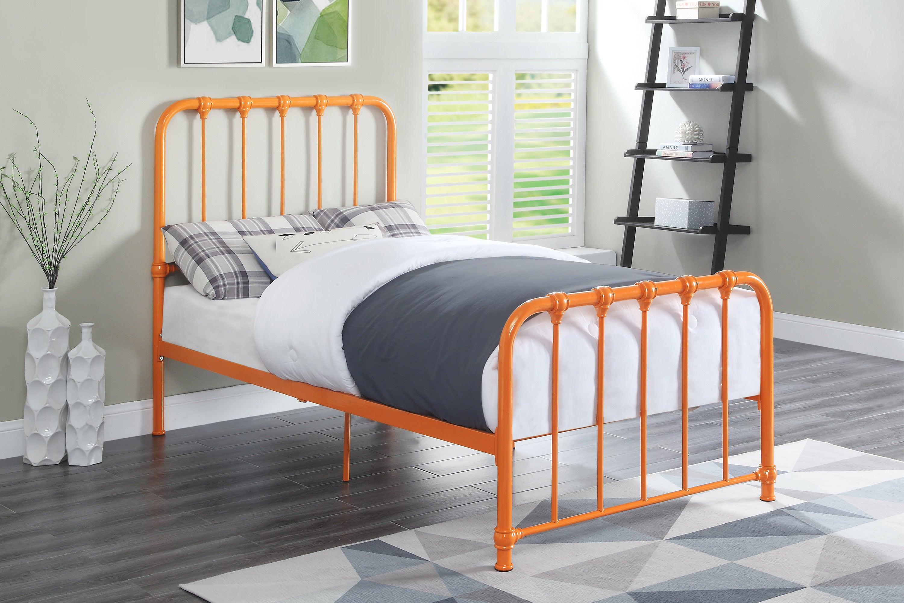 Orange Metal Twin Platform Bed - Bed in a Box
