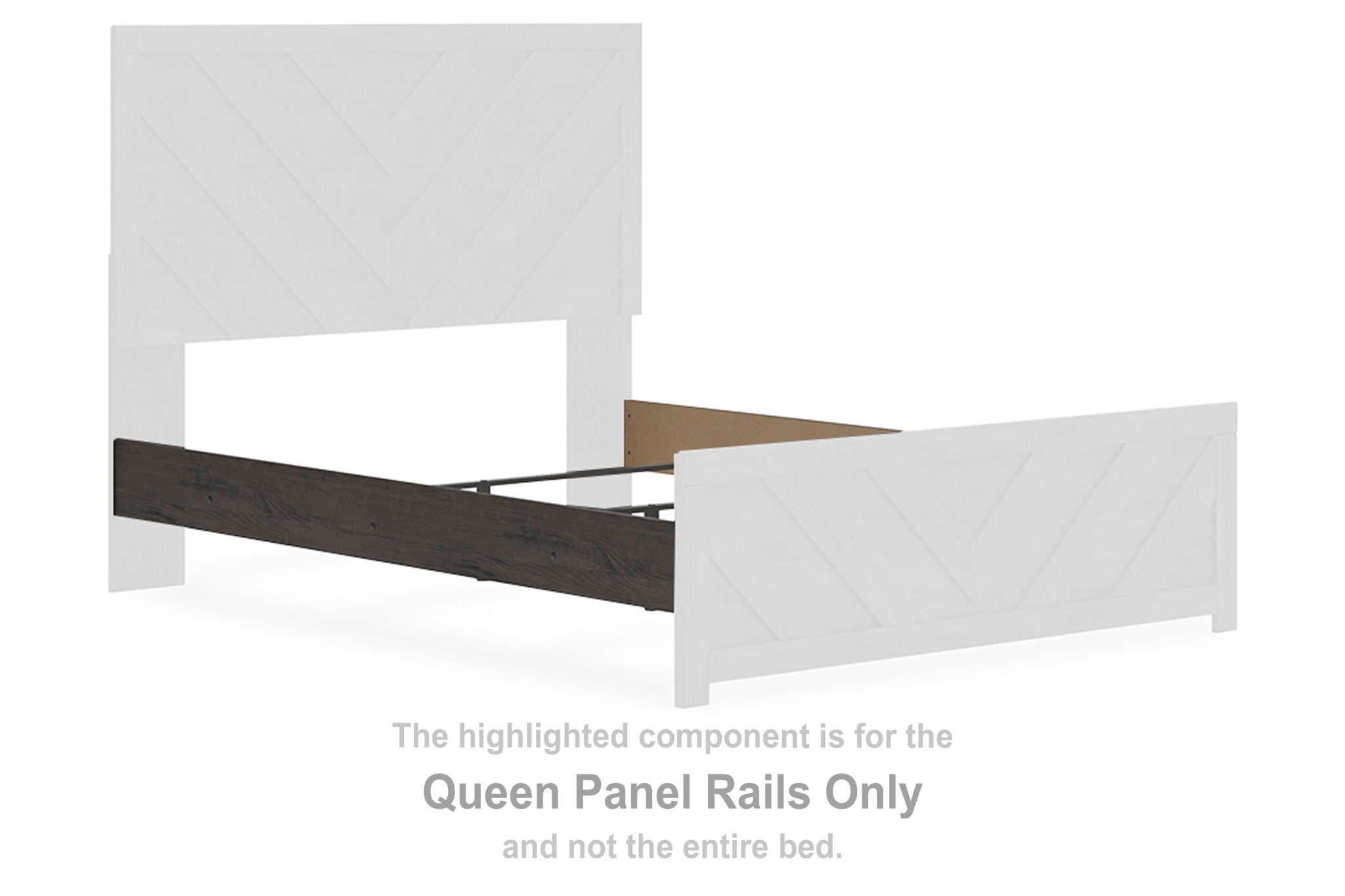 Prendonea queen panel rail in charcoal, long horizontal rail panel