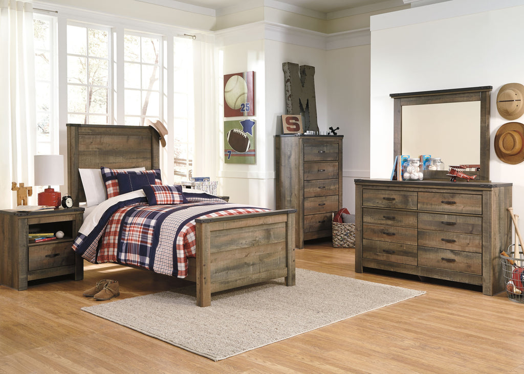 Dark brown night stand with drawers and open shelf