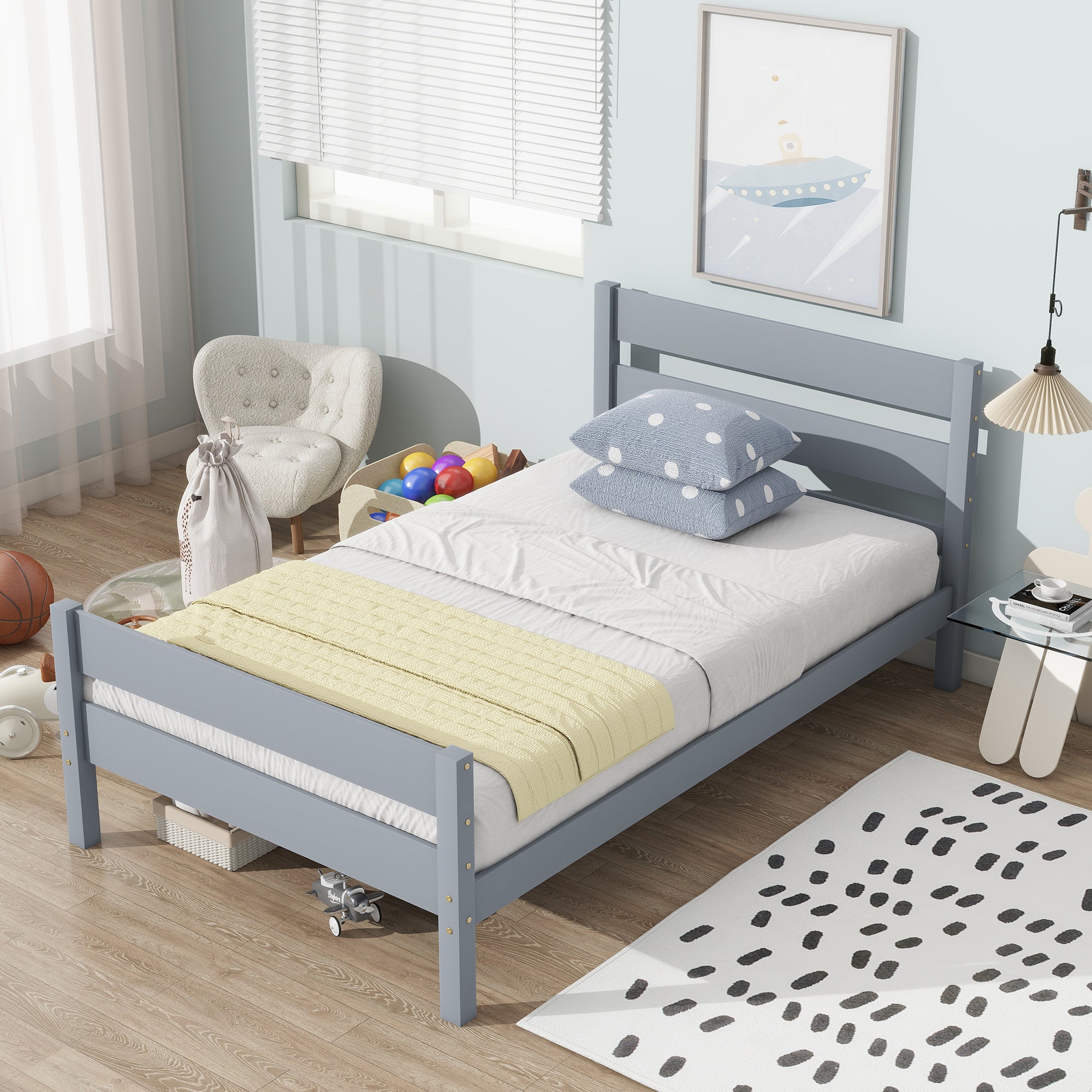Grey Twin Bed w/ Headboard & Footboard