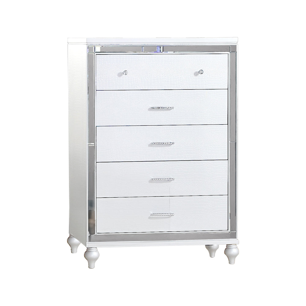 Sterling White Mirror Framed 5-Drawer Wood Chest
